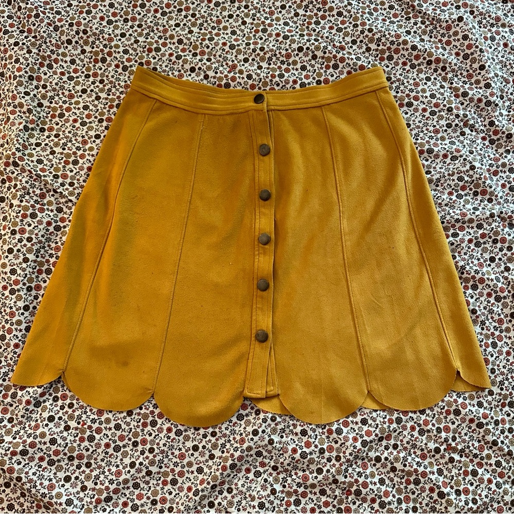 SOLD | Scalloped Mustard Button-Down Suede Dry Goods Skirt